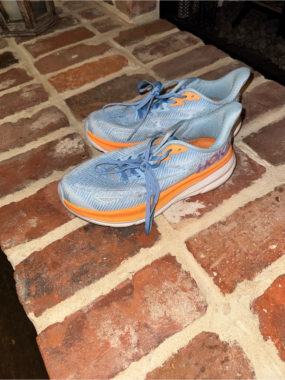 Hoka Women's Light Blue and Orange Running Sneakers